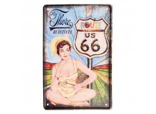 Barevná nástěnná kovová cedule Route 66 - 20*1*30 cm