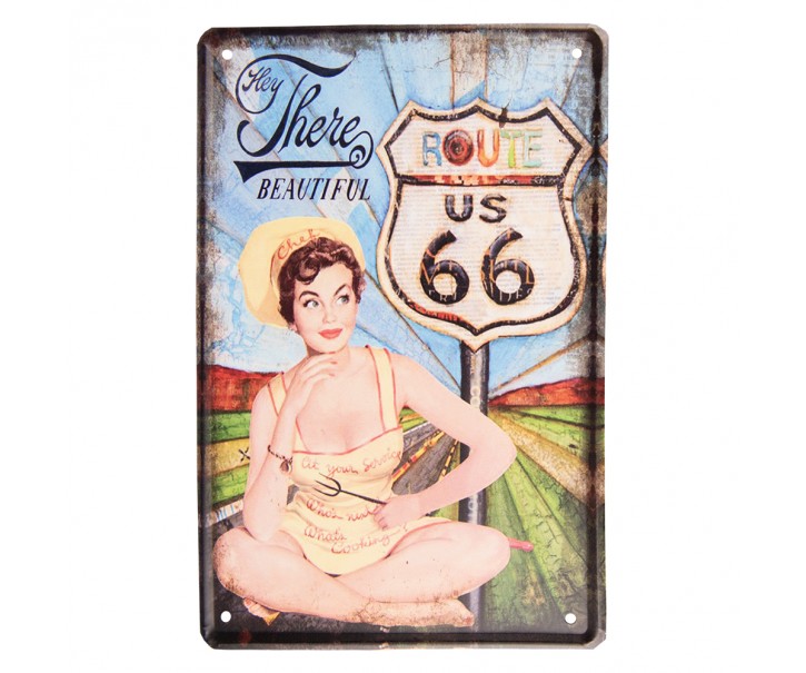 Barevná nástěnná kovová cedule Route 66 - 20*1*30 cm Clayre & Eef