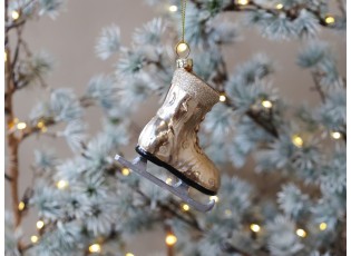 Champagne antik závěsná skleněná dekorace brusle - 8*3*8 cm
