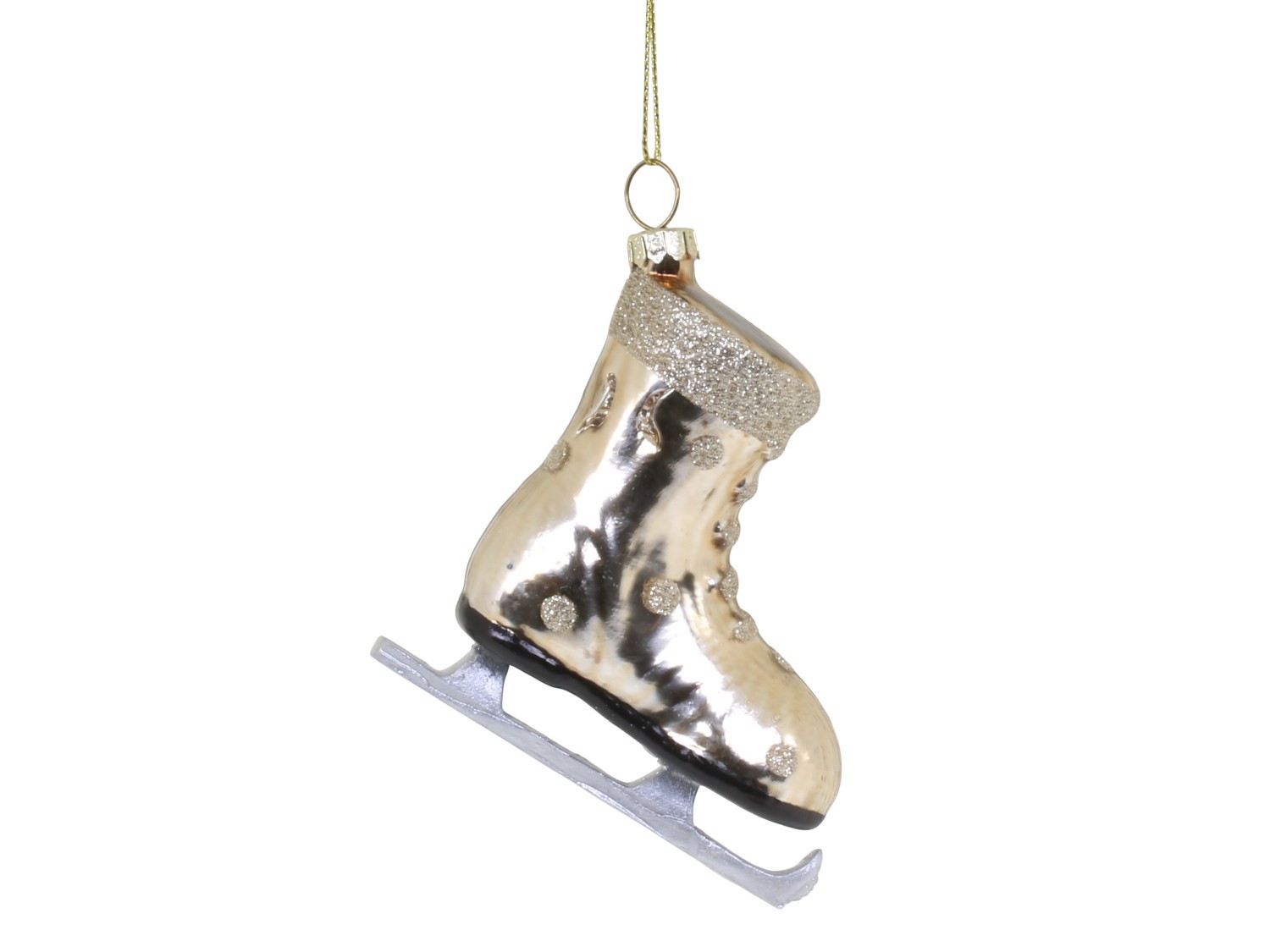 Champagne antik závěsná skleněná dekorace brusle - 8*3*8 cm Chic Antique Champagne antik závěsná skleněná dekorace brusle - 8*3*8 cm Chic Antique