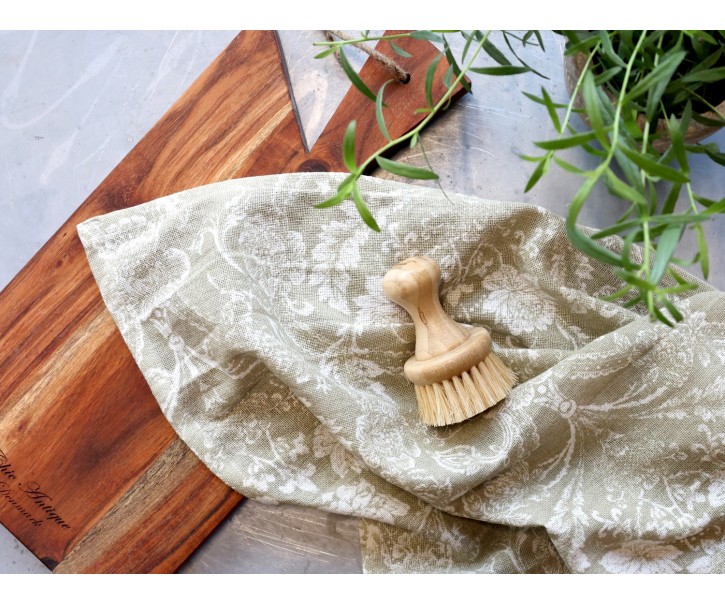 Zeleno-béžová bavlněná utěrka s květy Flowre - 50*70 cm Chic Antique