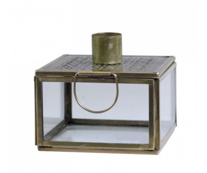 Bronzový antik svícen na úzkou svíčku s boxem Franco - 9*9*8,5cm Chic Antique