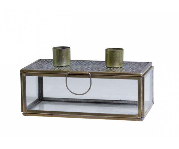 Bronzový antik svícen na 2 úzké svíčky s boxem Franco - 16*8*8,5cm Chic Antique