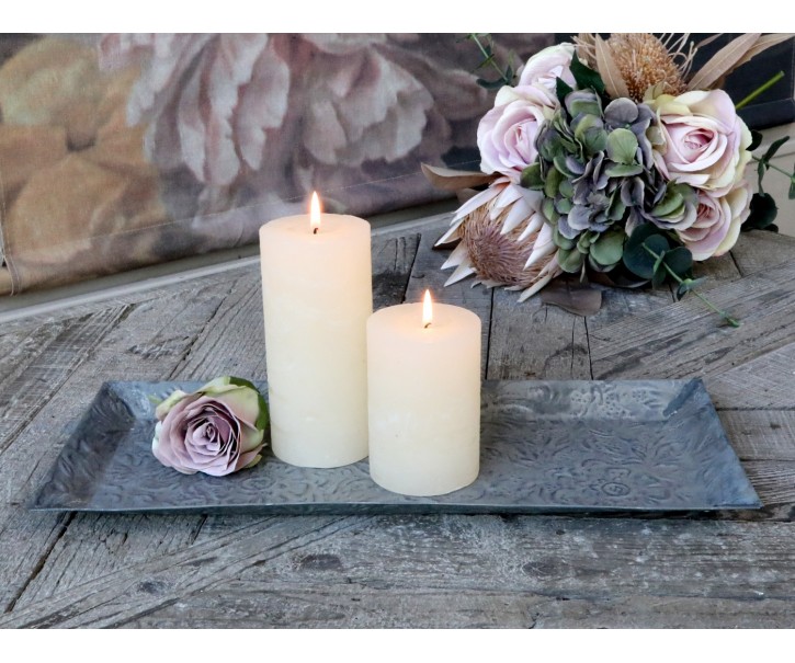 Šedý antik dekorační plechový podnos s patinou Trao - 42*18*1,5cm Chic Antique