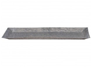 Šedý antik dekorační plechový podnos s patinou Trao - 42*18*1,5cm