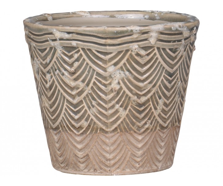 Béžovo-zelený obal na květináč se vzorem Valence - Ø 11*10cm Chic Antique
