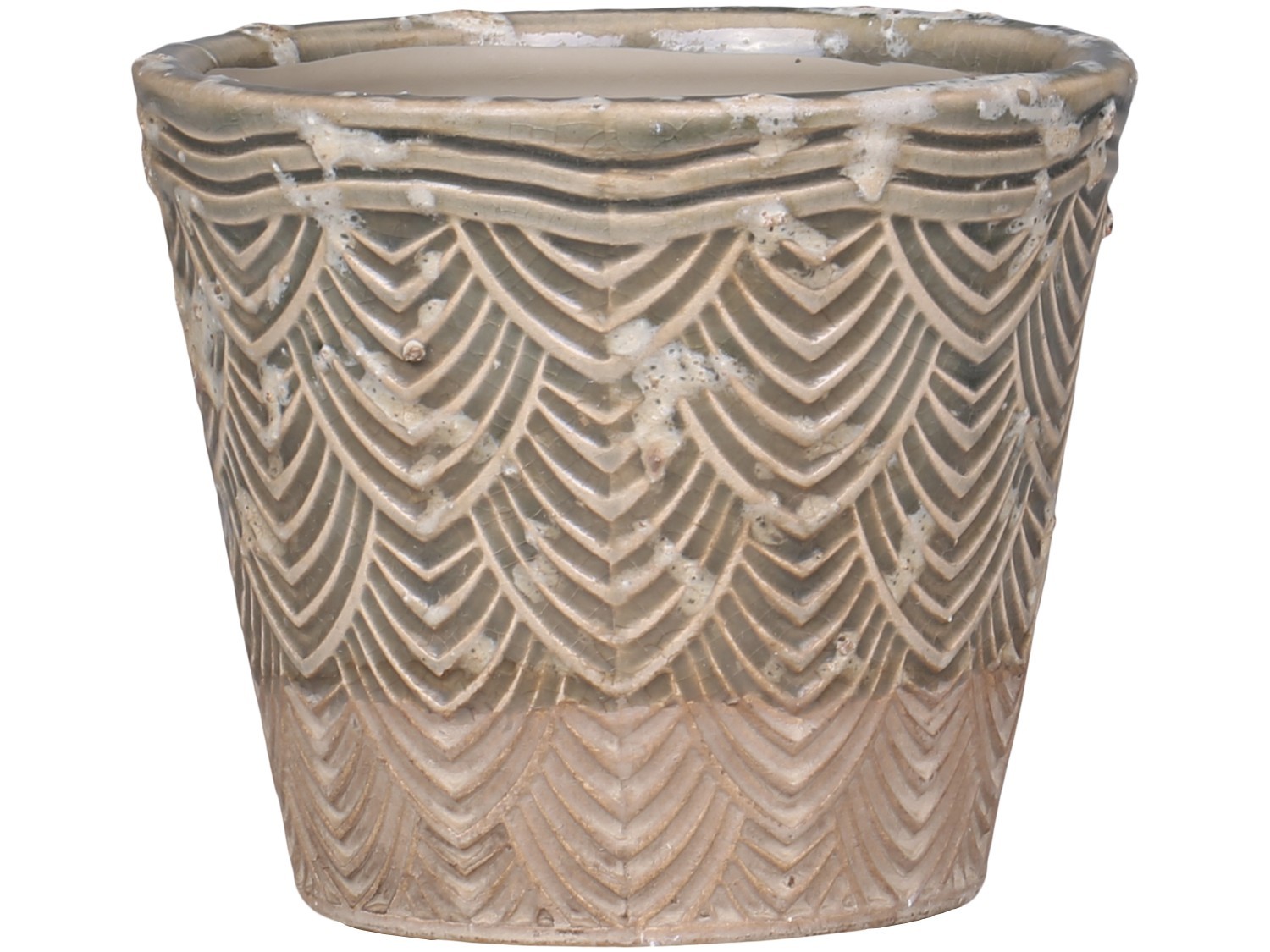 Béžovo-zelený obal na květináč se vzorem Valence - Ø 11*10cm Chic Antique Béžovo-zelený obal na květináč se vzorem Valence - Ø 11*10cm Chic Antique