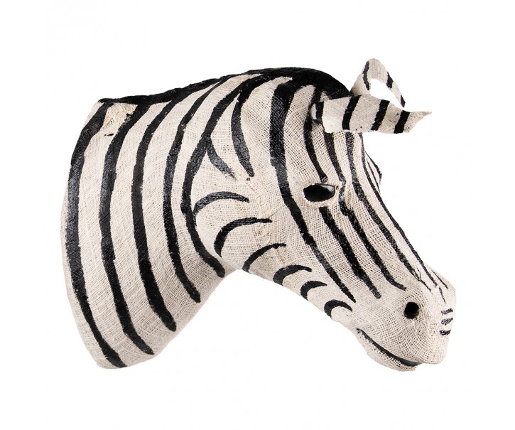 Bílo-černá antik nástěnná dekorace hlava zebra - 21*46*37 cm Clayre & Eef