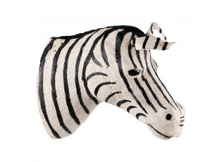Bílo-černá antik nástěnná dekorace hlava zebra M - 13*30*27 cm