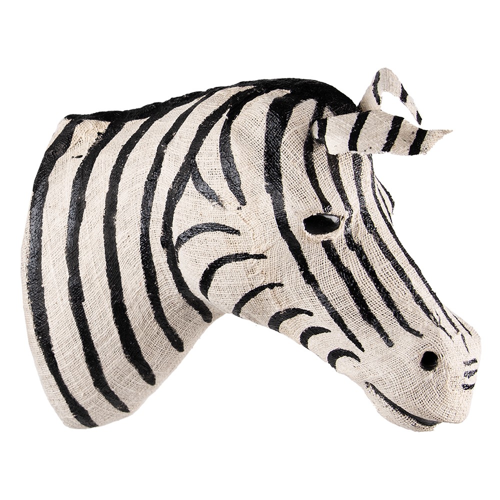 Bílo-černá antik nástěnná dekorace hlava zebra S - 10*20*18 cm