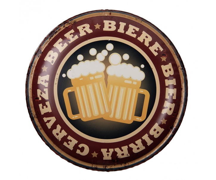 Nástěnná kulatá kovová cedule pivo Beer - Ø 35*2 cm Clayre & Eef
