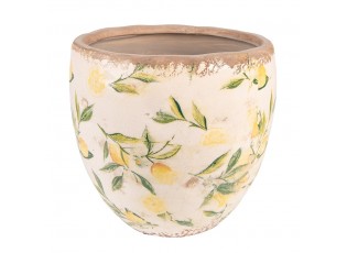 Béžový keramický obal na květináč s citróny Lemonio L - Ø19*19 cm