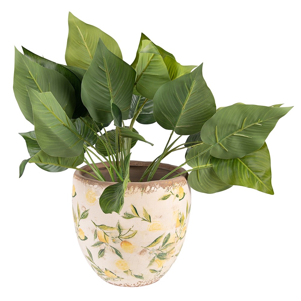 Béžový keramický obal na květináč s citróny Lemonio L - Ø19*19 cm Clayre & Eef Béžový keramický obal na květináč s citróny Lemonio L - Ø19*19 cm Clayre & Eef