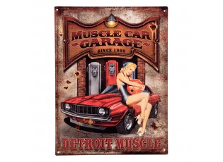 Antik nástěnná kovová cedule Muscle Car Garage - 25*1*33 cm