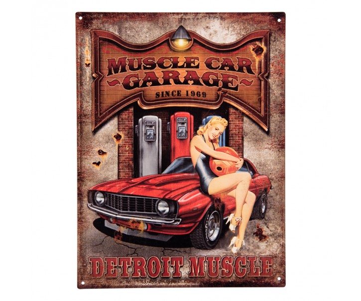 Antik nástěnná kovová cedule Muscle Car Garage - 25*1*33 cm Clayre & Eef