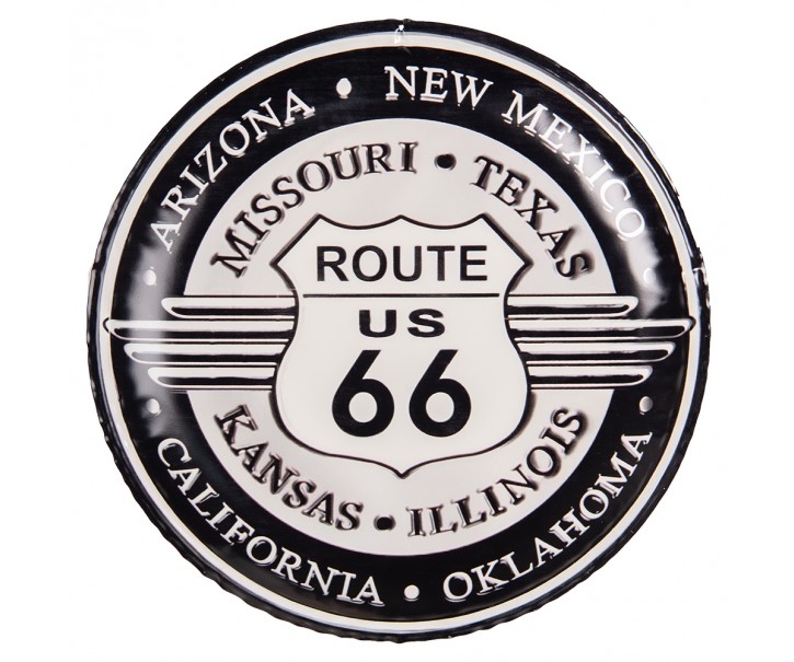 Nástěnná kovová cedule na zeď Route 66 - Ø 35*2 cm Clayre & Eef