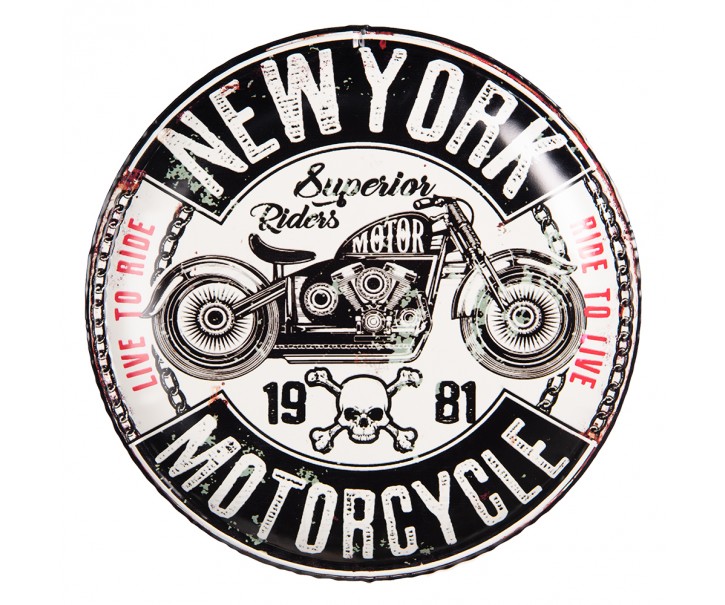 Nástěnná kovová cedule na zeď New York Motorcycle - Ø 35*2 cm Clayre & Eef