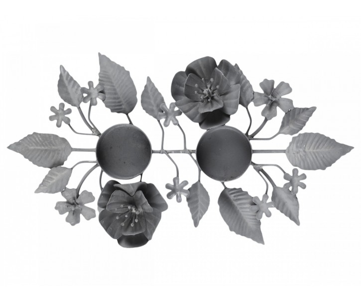 Zinkový antik svícen na 2 čajové svíčky Flower - 28*14*2,5cm Chic Antique