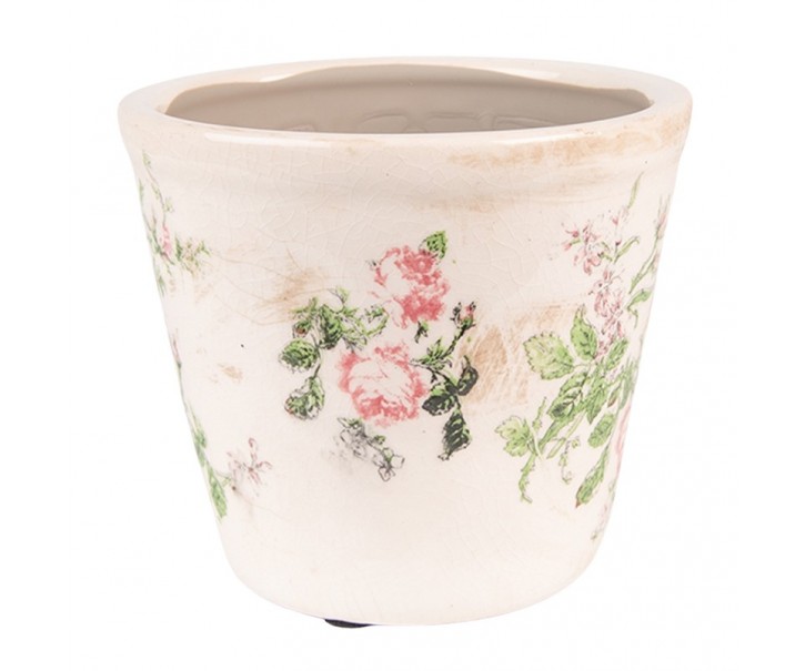 Keramický obal na květináč s růžemi Rossia S - Ø12*10 cm Clayre & Eef