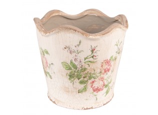 Keramický obal na květináč s růžemi a vlnitým okrajem Rossia L - Ø18*17 cm