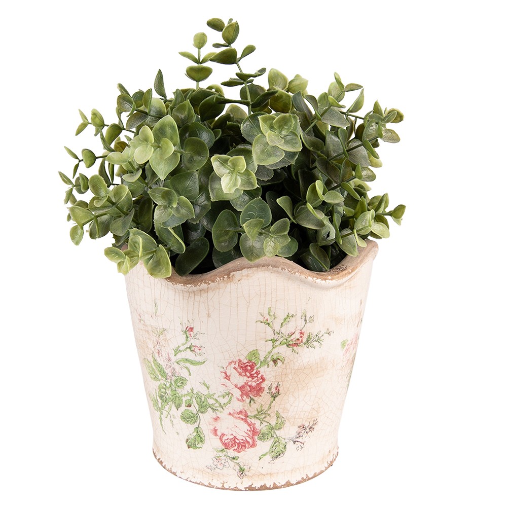 Keramický obal na květináč s růžemi a vlnitým okrajem Rossia L - Ø18*17 cm Clayre & Eef Keramický obal na květináč s růžemi a vlnitým okrajem Rossia L - Ø18*17 cm Clayre & Eef