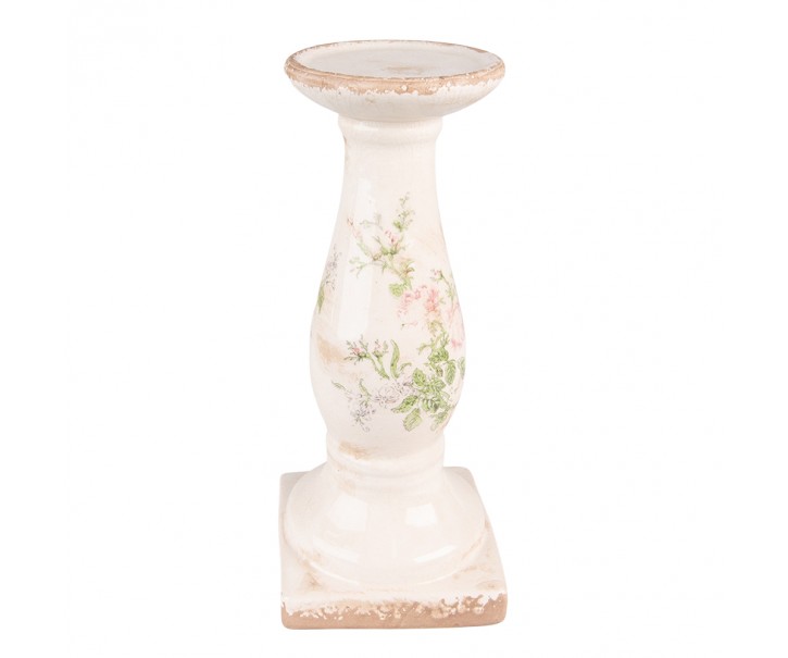 Béžový keramický svícen s růžemi Rossia L - Ø13*30 cm Clayre & Eef