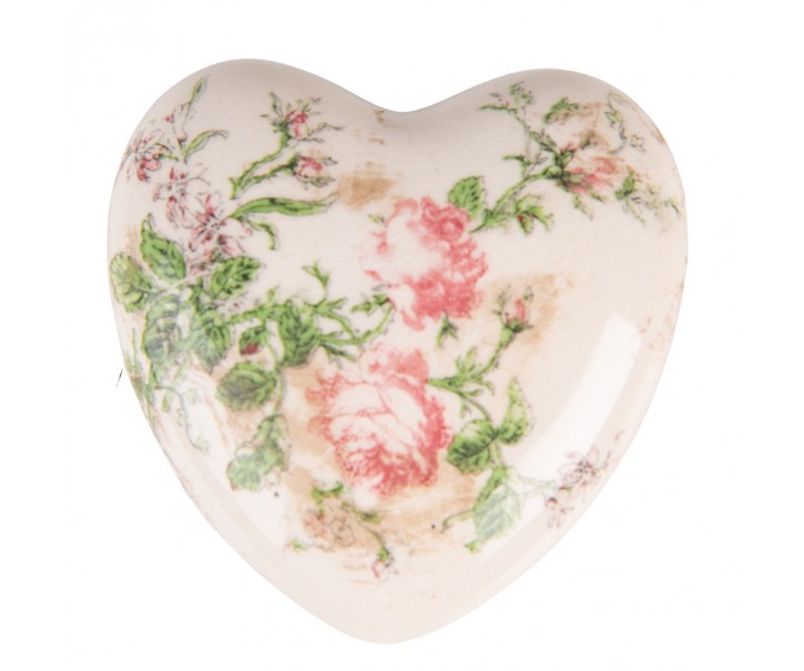 Keramické dekorační srdce s růžemi Rossia L - 11*11*4 cm Clayre & Eef
