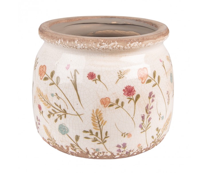 Keramický obal na květináč s kvítky Floral Cartoon - Ø 15*13 cm Clayre & Eef