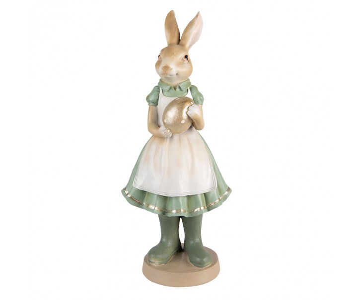Zelená dekorace zaječí dáma se zlatým vajíčkem - 17*15*40 cm Clayre & Eef