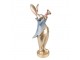 Dekorace králík v modrém kabátku s trumpetou - 9*8*26 cm Clayre & Eef
