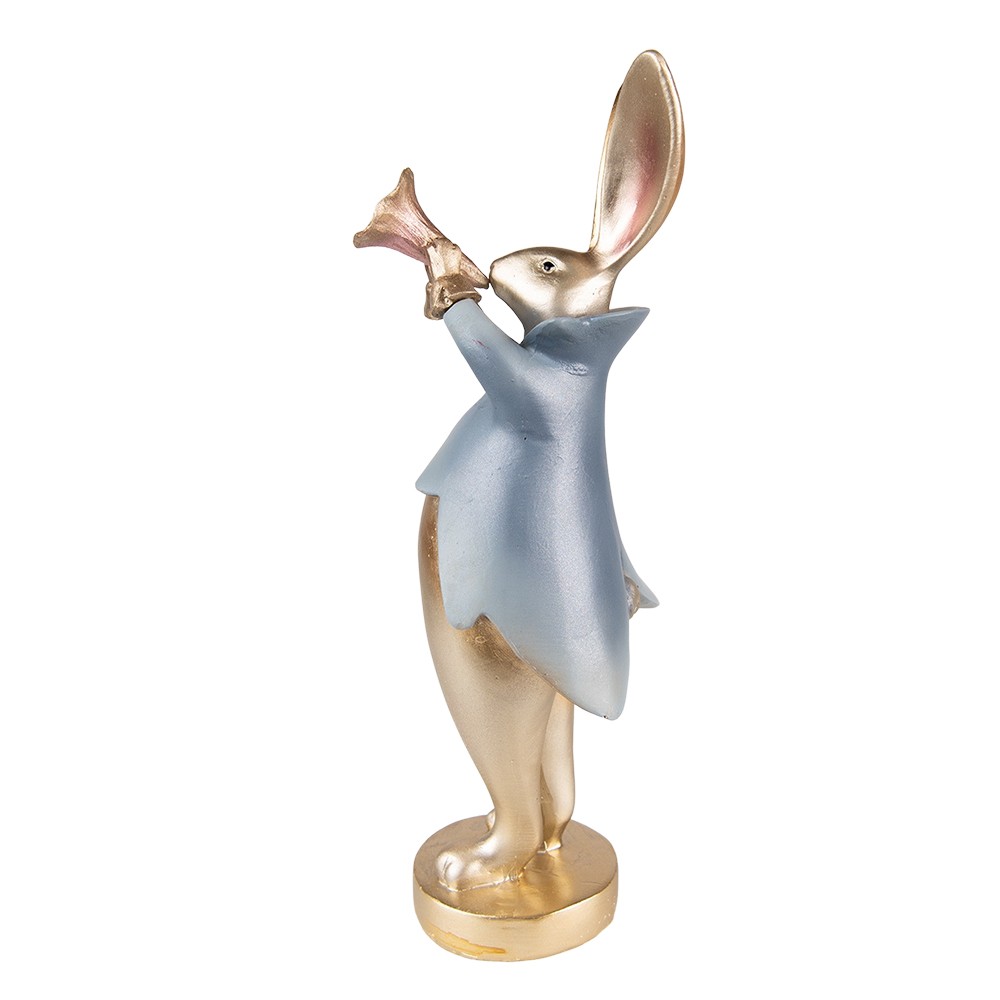 Dekorace králík v modrém kabátku s trumpetou - 9*8*26 cm Clayre & Eef Dekorace králík v modrém kabátku s trumpetou - 9*8*26 cm Clayre & Eef