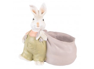 Dekorace králík s fialkovým pytlem jako květináček - 15*7*14 cm