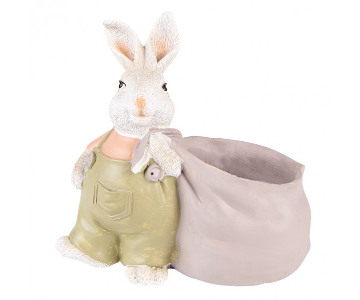 Dekorace králík s fialkovým pytlem jako květináček - 15*7*14 cm Clayre & Eef