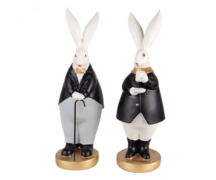 Set 2ks dekorace zajíc v černých kabátcích - 13*11*34 / 13*11*34 cm Clayre & Eef