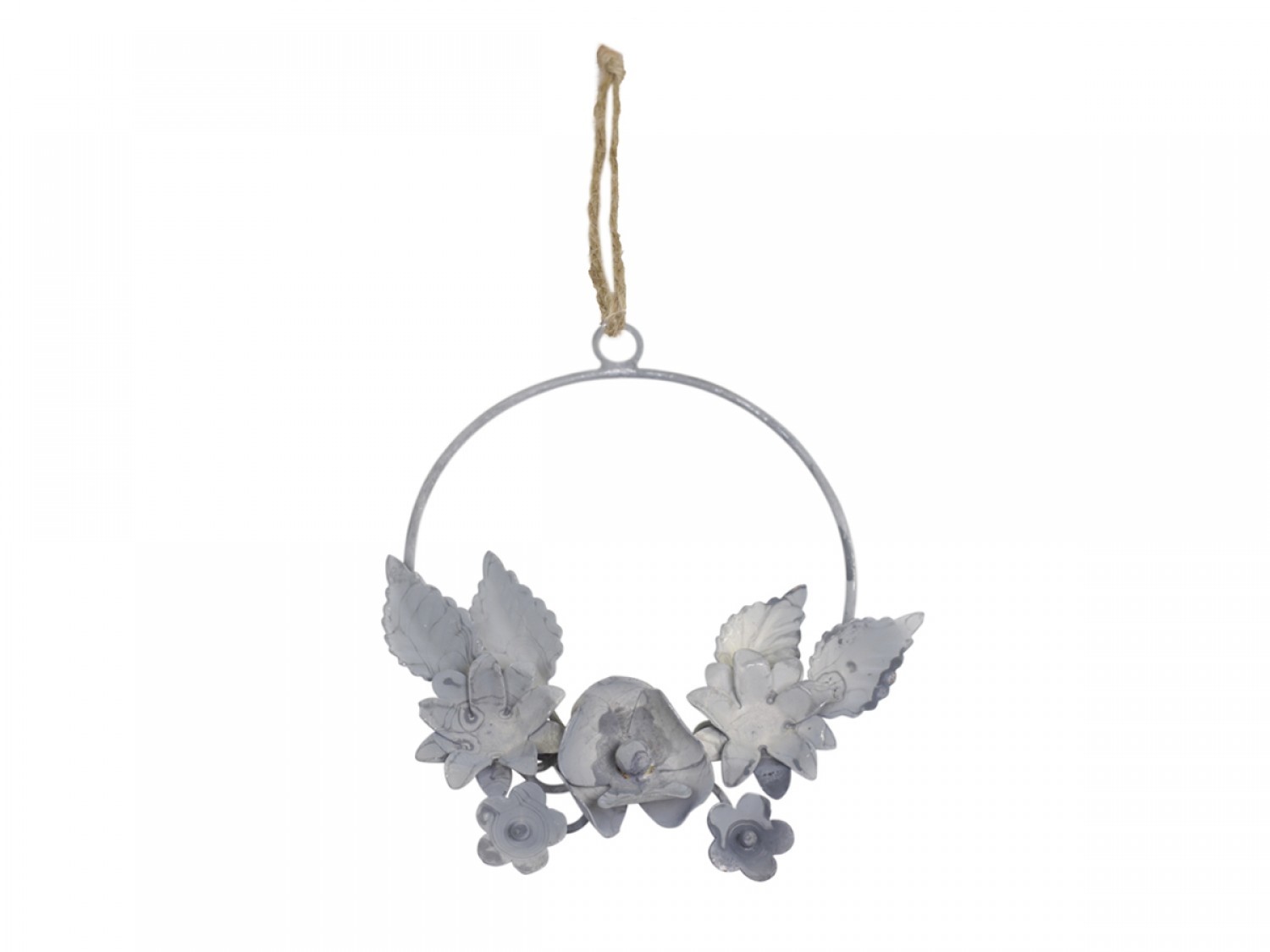 Zinkový antik kovový závěsný věneček s kvítky - Ø 10 cm Chic Antique Zinkový antik kovový závěsný věneček s kvítky - Ø 10 cm Chic Antique