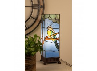 Modrá stolní lampa Tiffany s ptáčkem Birdie - 18*18*48 cm E14/max 1*40W