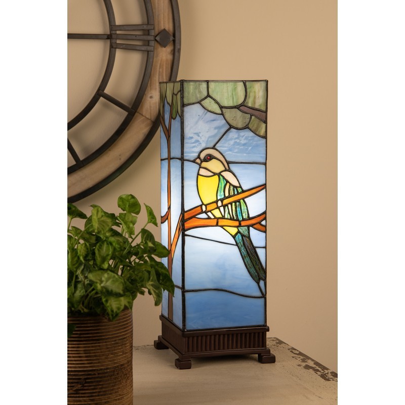 Modrá stolní lampa Tiffany s ptáčkem Birdie - 18*18*48 cm E14/max 1*40W Clayre & Eef Modrá stolní lampa Tiffany s ptáčkem Birdie - 18*18*48 cm E14/max 1*40W Clayre & Eef