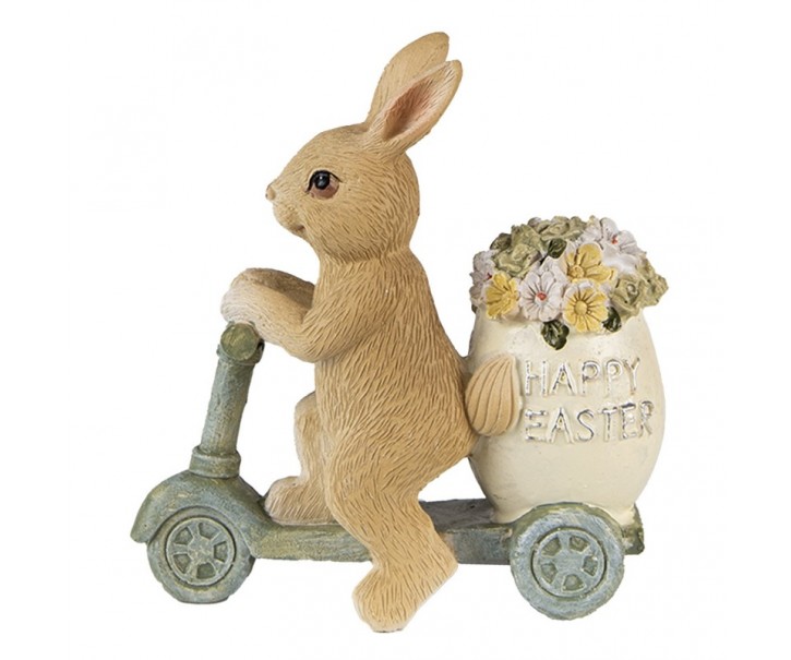 Dekorace soška králík na koloběžce s květinami Happy Easter - 11*5*11 cm Clayre & Eef