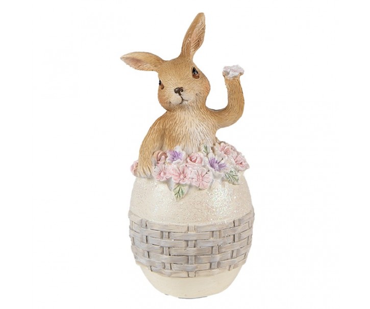 Dekorace soška králík ve vajíčku s květinami - 6*6*13cm Clayre & Eef