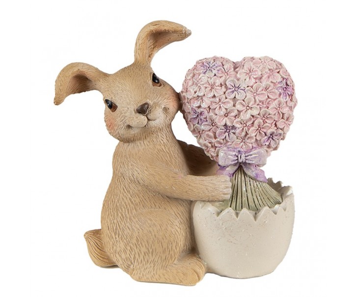 Dekorace soška králík se srdíčkem z květin - 11*6*12cm Clayre & Eef