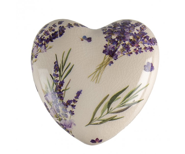 Keramické dekorační srdce s levandulí Lavandie L - 11*11*4 cm Clayre & Eef