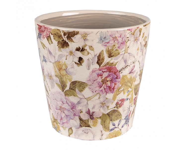 Keramický obal na květináč s květy Lovely Flowers S - Ø14*13 cm Clayre & Eef