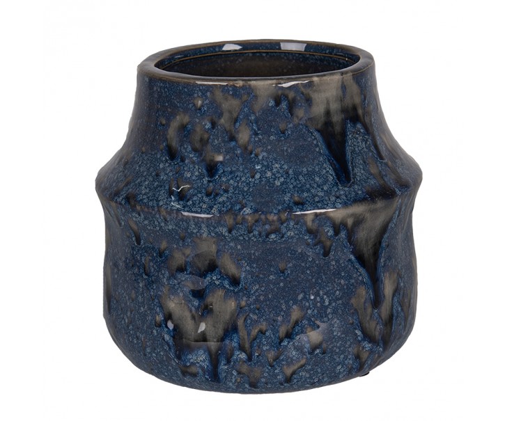 Modrý keramický obal na květináč Blue Dotty - Ø 15*13 cm Clayre & Eef