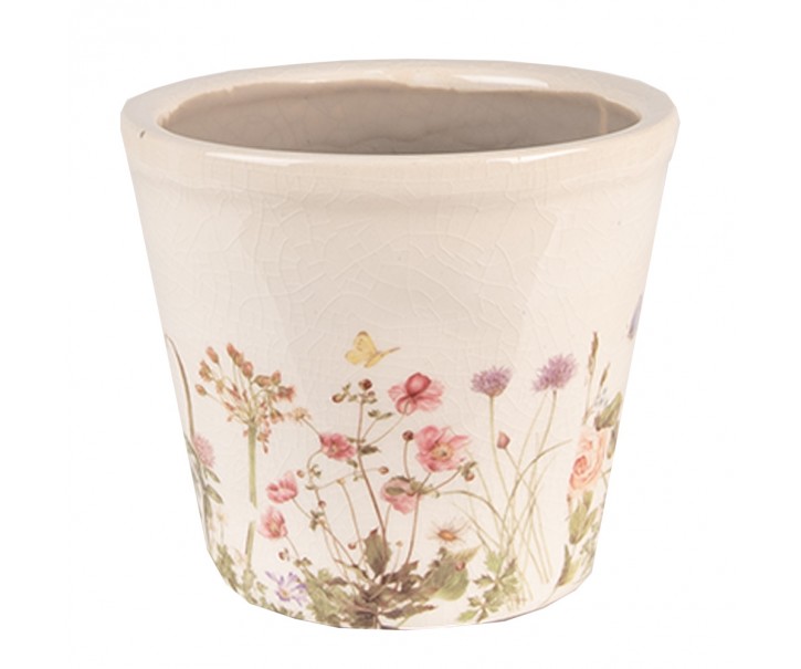 Keramický obal na květináč s lučními květy Flowers of Love S - Ø 12*10 cm Clayre & Eef
