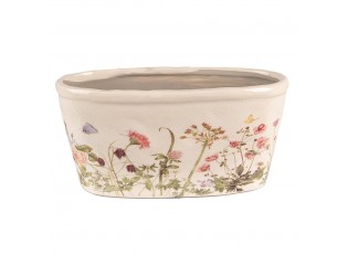 Oválný keramický obal na květináč s lučními květy Flowers of Love L - 27*13*14 cm