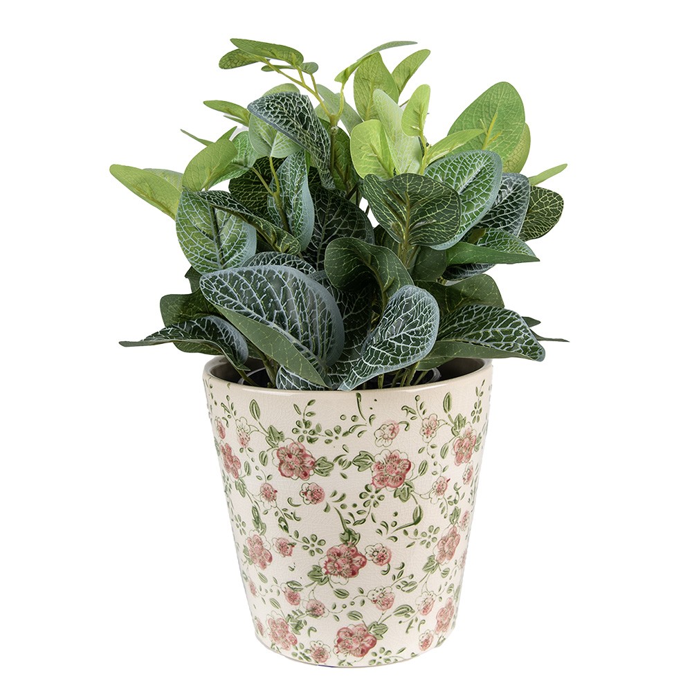 Keramický obal na květináč s růžovými květy Lillia L - Ø 19*18 cm Clayre & Eef Keramický obal na květináč s růžovými květy Lillia L - Ø 19*18 cm Clayre & Eef