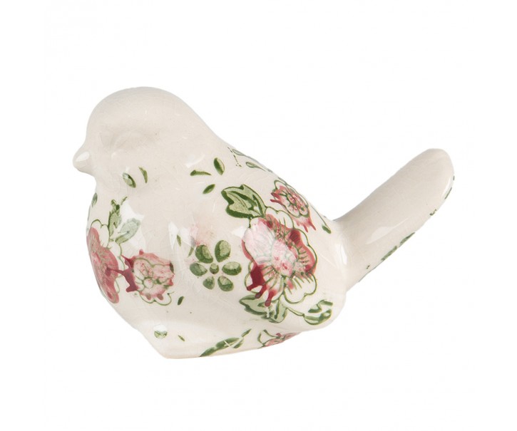 Keramický dekorační ptáček s růžovými květy Lillia M - 10*6*7 cm Clayre & Eef