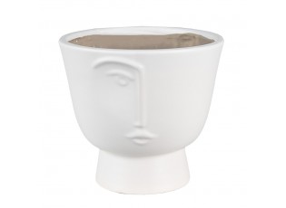 Bílý keramický obal na květináč s polovinou obličeje Facia L - Ø 17*15 cm