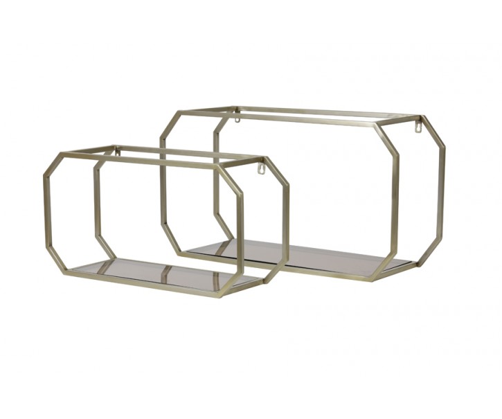 2ks zlatá antik kovová police Muksi gold - 58*20*30/70*29*38cm Light & Living