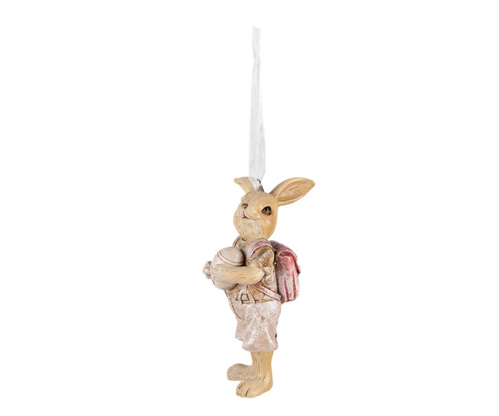 Závěsná dekorace králičí chlapec s vajíčkem a brašnou- 4*4*11 cm Clayre & Eef